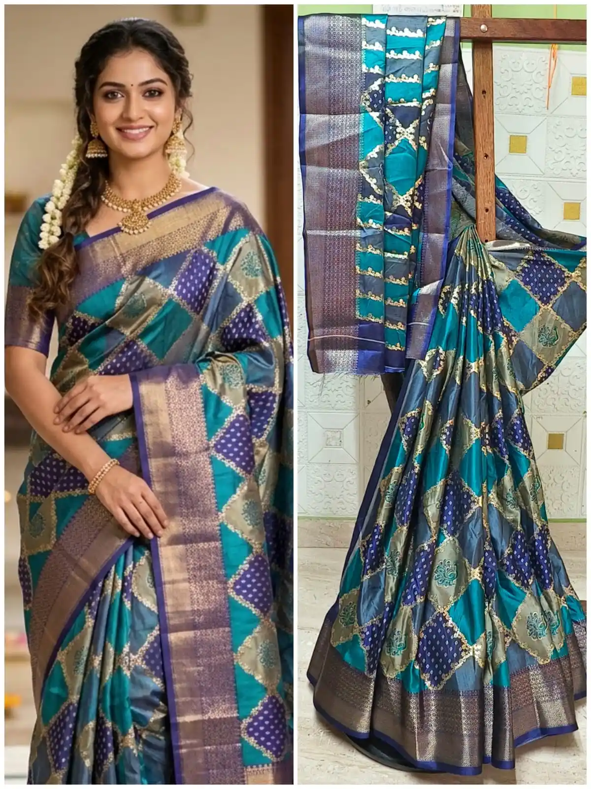 Contrast Digital Dola Border Work Saree